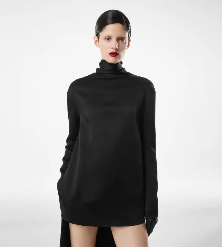 SHINY CREPE MOCK NECK COCKTAIL DRESS online